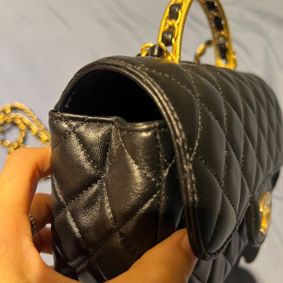 降價超美不用20萬Chanel 23K黑金手柄mini CF handle 近新閒置激美手柄cf 經典20公分mini coco-8