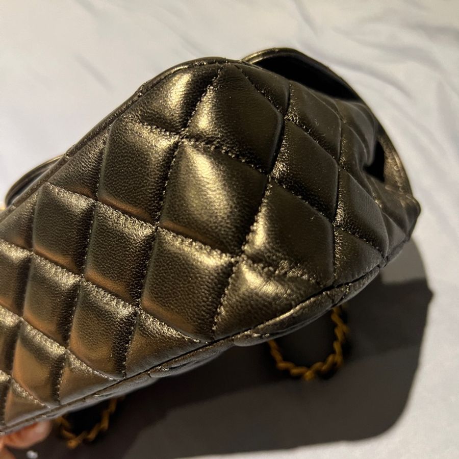降價超美不用20萬Chanel 23K黑金手柄mini CF handle 近新閒置激美手柄cf 經典20公分mini coco-9