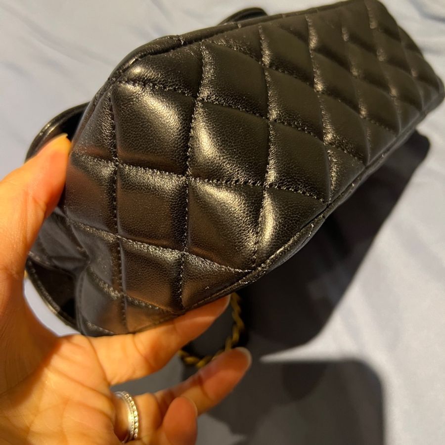 降價超美不用20萬Chanel 23K黑金手柄mini CF handle 近新閒置激美手柄cf 經典20公分mini coco-10