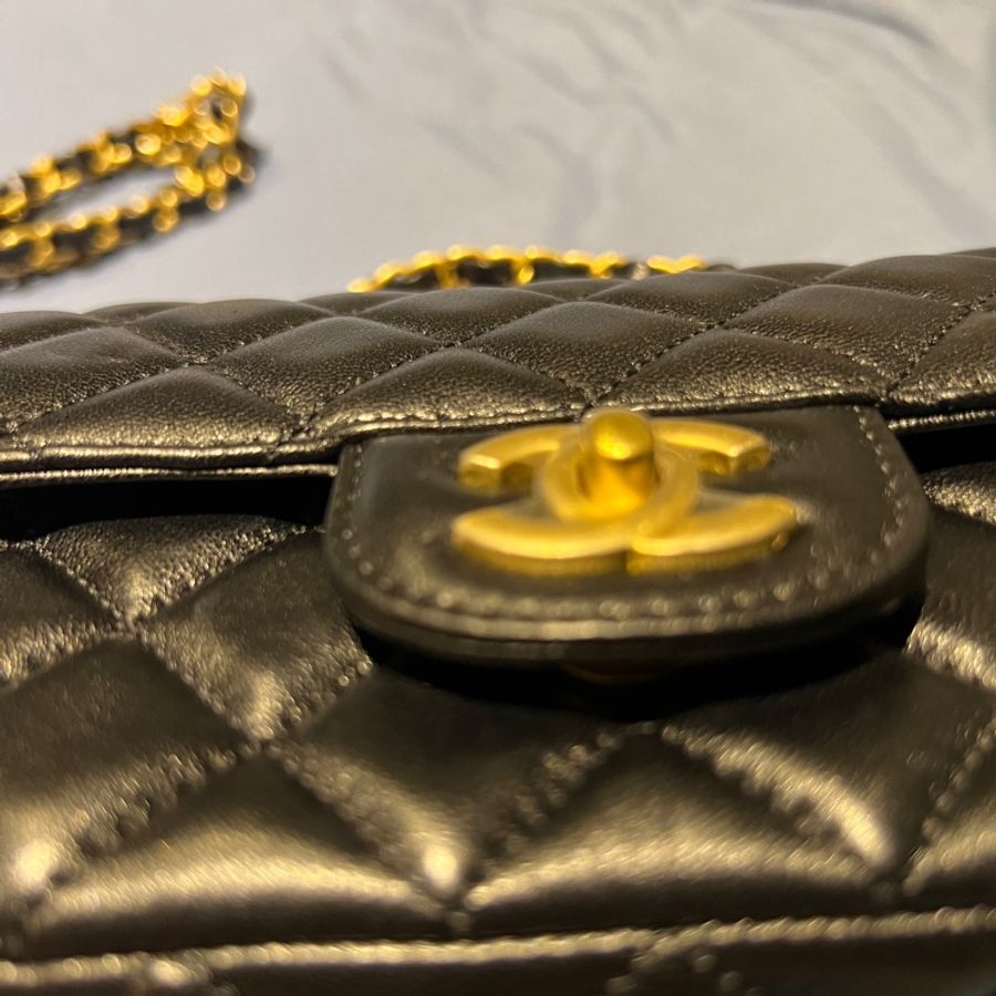 降價超美不用20萬Chanel 23K黑金手柄mini CF handle 近新閒置激美手柄cf 經典20公分mini coco-11