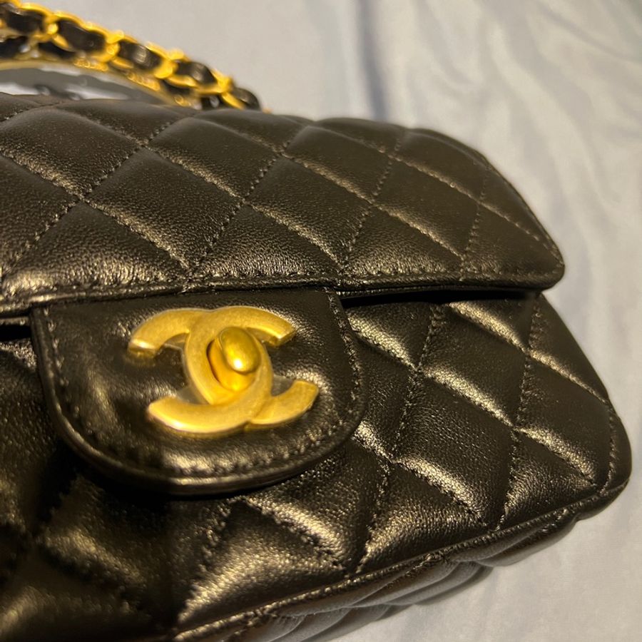 降價超美不用20萬Chanel 23K黑金手柄mini CF handle 近新閒置激美手柄cf 經典20公分mini coco-12
