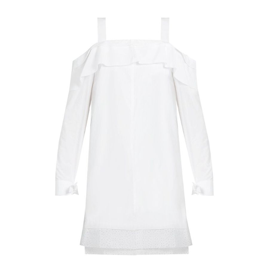 Proenza Schouler Off Shouiler Ruffle Trim Dress for Women in White (R171374-SC028-00100-2,6)-0