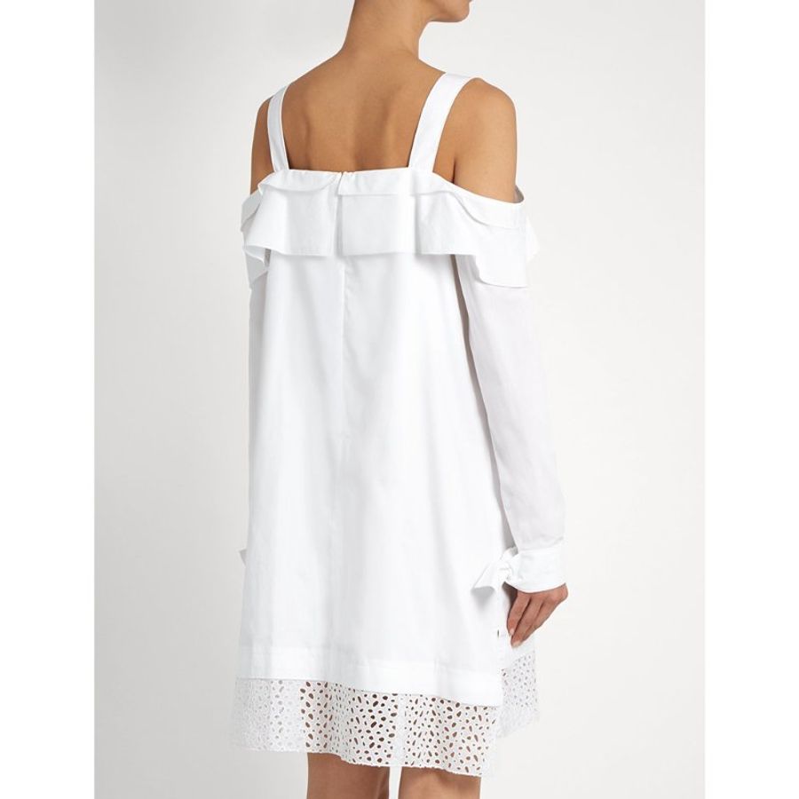Proenza Schouler Off Shouiler Ruffle Trim Dress for Women in White (R171374-SC028-00100-2,6)-1