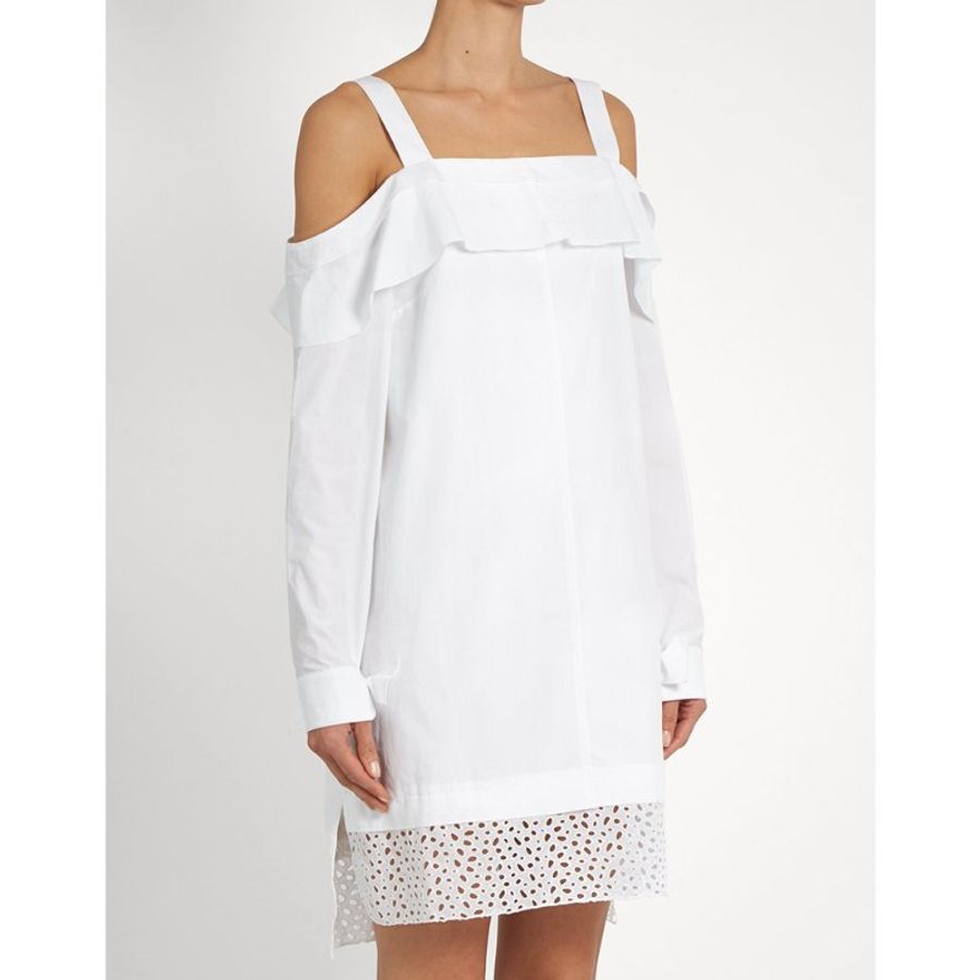 Proenza Schouler Off Shouiler Ruffle Trim Dress for Women in White (R171374-SC028-00100-2,6)-3