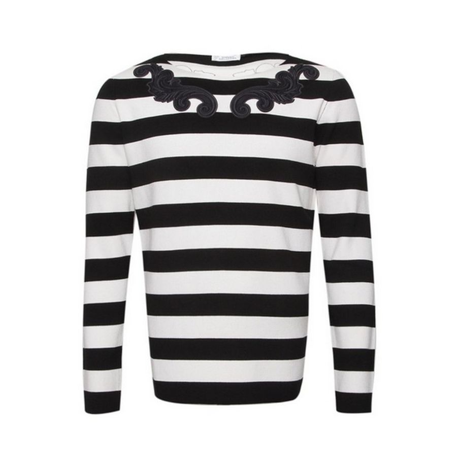 Versace Patch Details Stripes Sweater for Men in Black/White (V700715-VK00209-V2005-L)-0