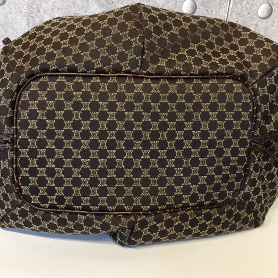 Celine  咖啡色緹花布拼皮革 凱旋門Logo 購物包/托特包-9