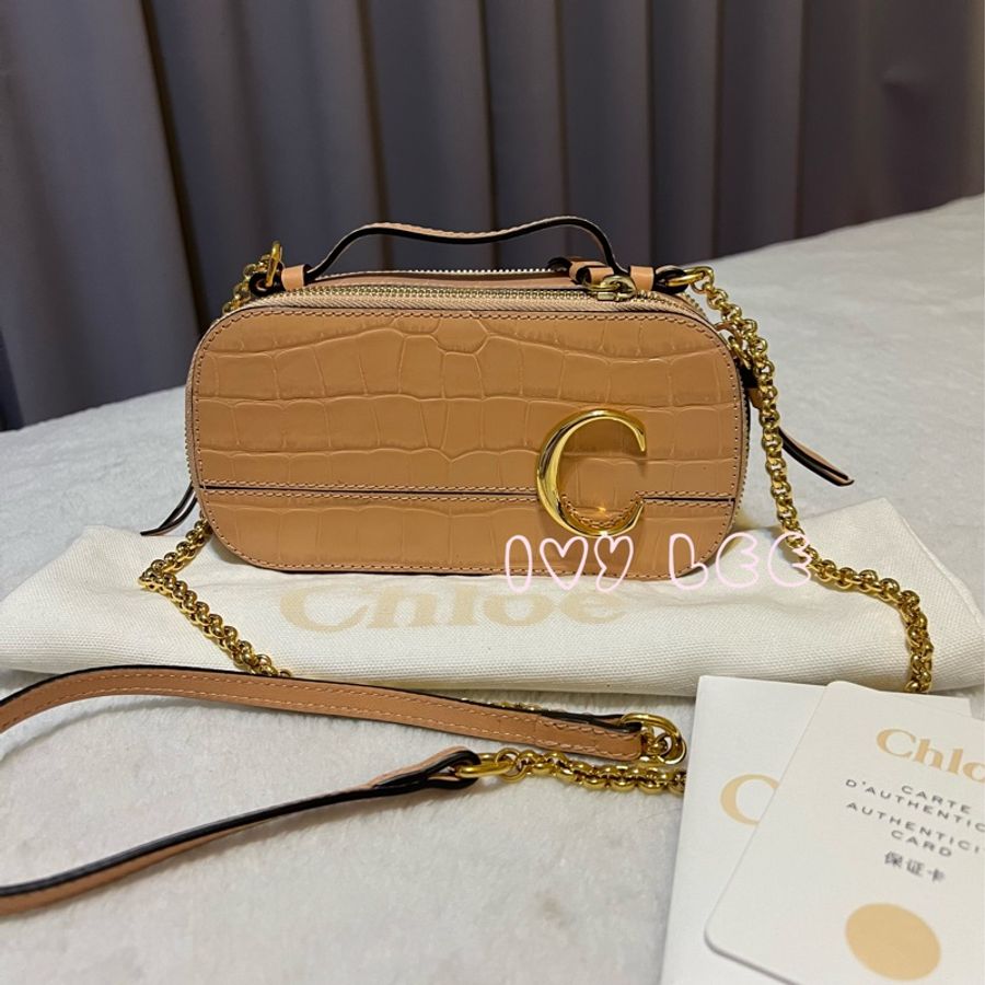 CHLOÉ mini Vanity crossbody bag 粉膚淡橘色 肩背包 斜背包 二手精品-0