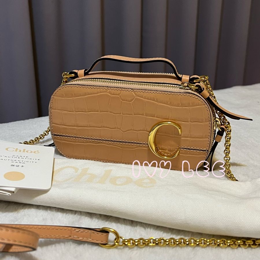 CHLOÉ mini Vanity crossbody bag 粉膚淡橘色 肩背包 斜背包 二手精品-24