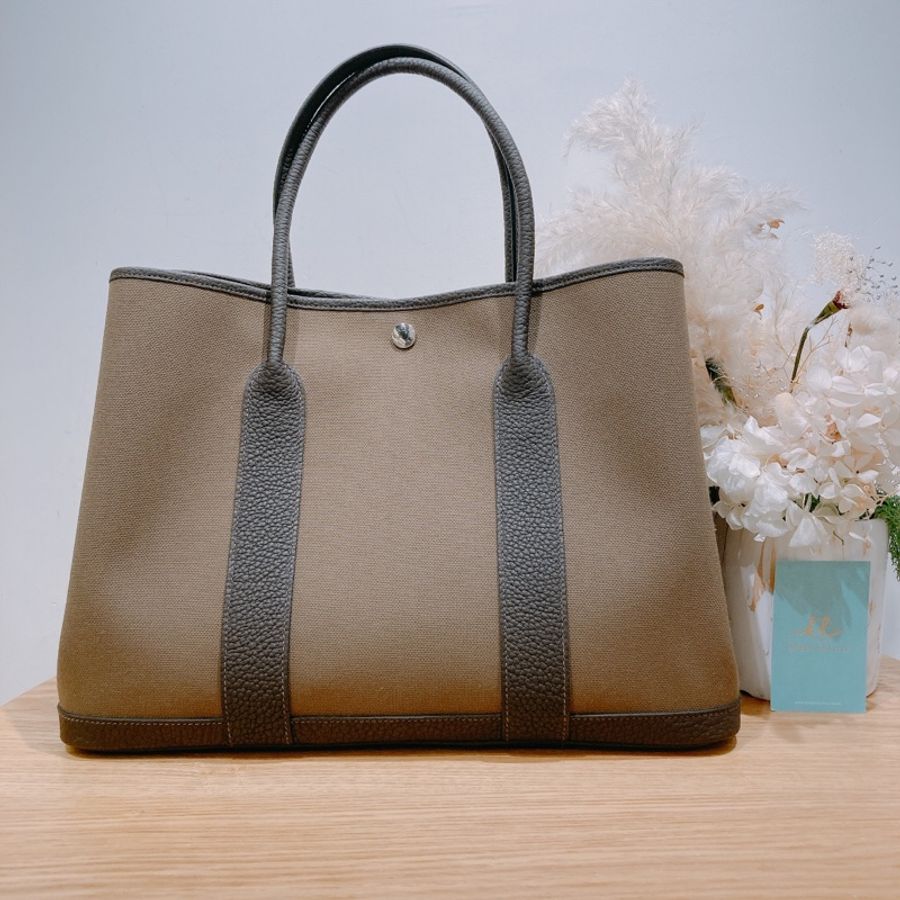 Hermes Garden Party 36 愛馬仕 花園包36 Size 烏木皮拼布 6T-1