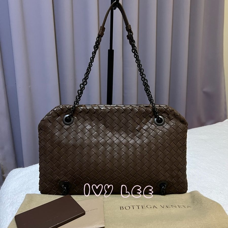 Bottega Veneta 咖啡棕色可可  Intrecciato 編織皮革雙肩包斜背包 二手精品-0