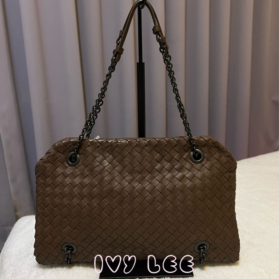 Bottega Veneta 咖啡棕色可可  Intrecciato 編織皮革雙肩包斜背包 二手精品-1