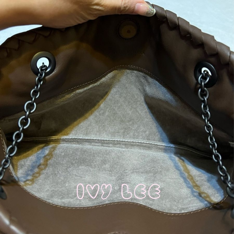 Bottega Veneta 咖啡棕色可可  Intrecciato 編織皮革雙肩包斜背包 二手精品-3
