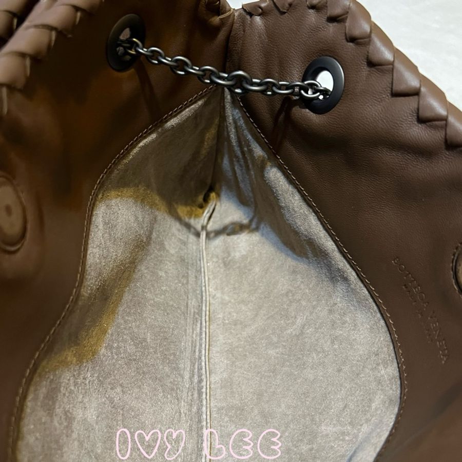 Bottega Veneta 咖啡棕色可可  Intrecciato 編織皮革雙肩包斜背包 二手精品-4