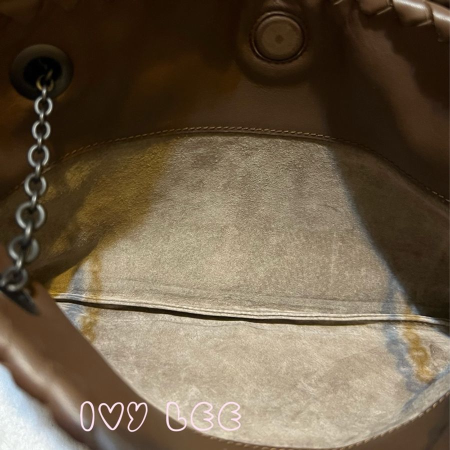 Bottega Veneta 咖啡棕色可可  Intrecciato 編織皮革雙肩包斜背包 二手精品-6