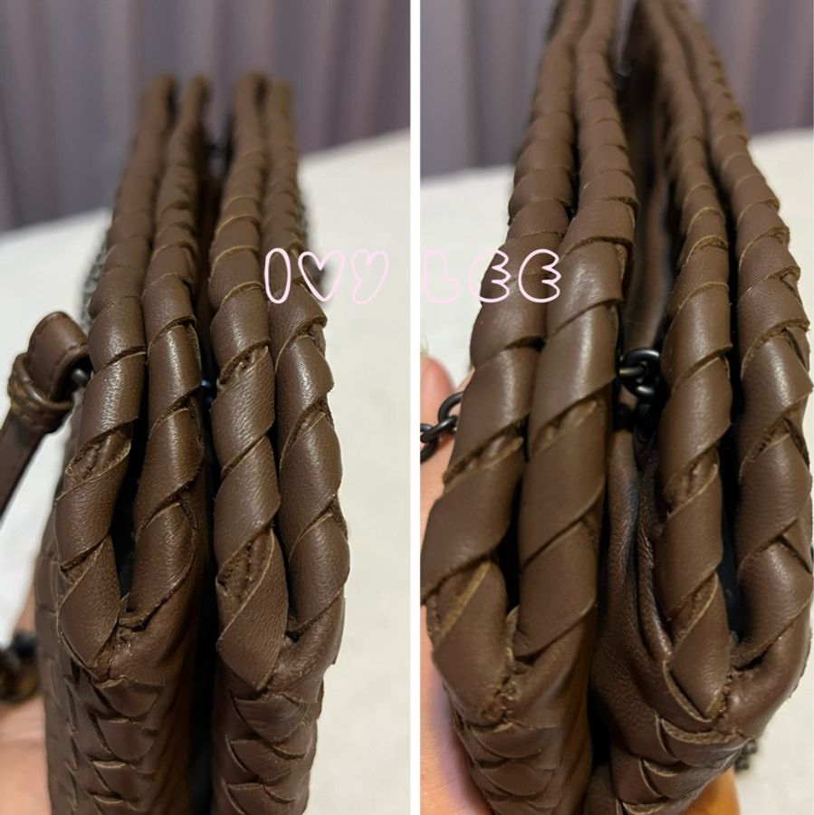 Bottega Veneta 咖啡棕色可可  Intrecciato 編織皮革雙肩包斜背包 二手精品-18