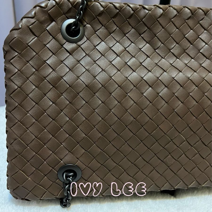 Bottega Veneta 咖啡棕色可可  Intrecciato 編織皮革雙肩包斜背包 二手精品-21