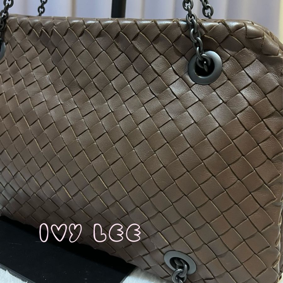 Bottega Veneta 咖啡棕色可可  Intrecciato 編織皮革雙肩包斜背包 二手精品-23