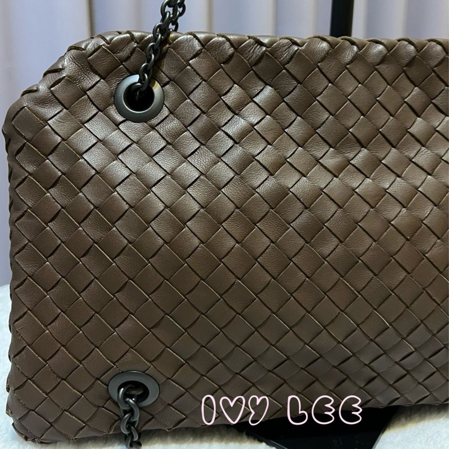 Bottega Veneta 咖啡棕色可可  Intrecciato 編織皮革雙肩包斜背包 二手精品-24