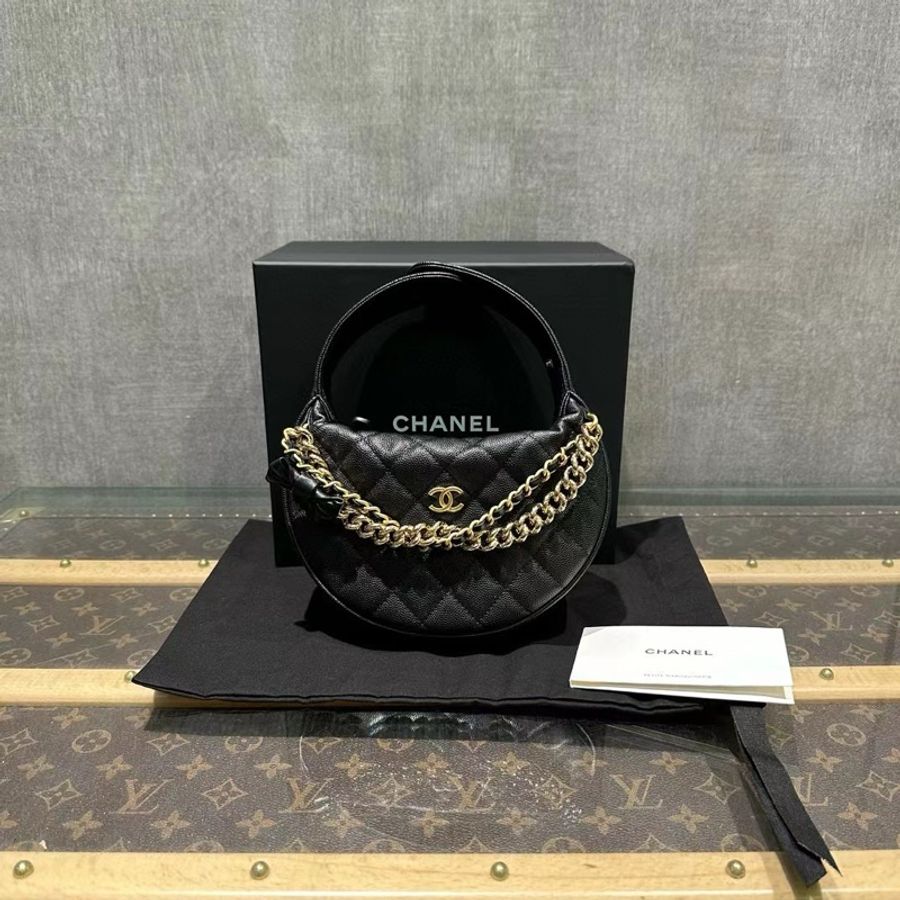 CHANEL 24S 黑金荔枝牛 呼拉圈手拿包-0