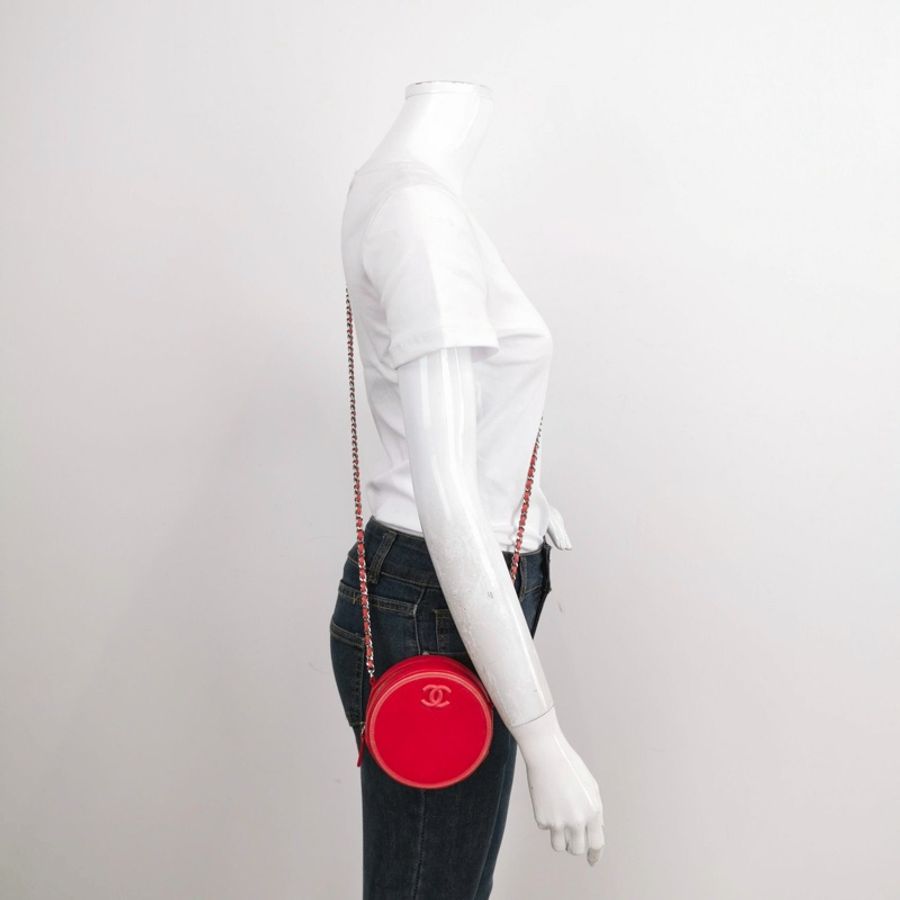 Chanel Round圓餅包Mini羊皮菱格絎縫雙C logo圓餅包斜挎包-1
