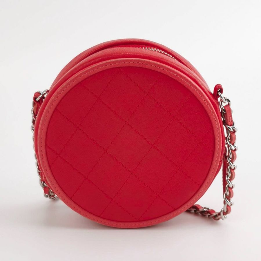 Chanel Round圓餅包Mini羊皮菱格絎縫雙C logo圓餅包斜挎包-3
