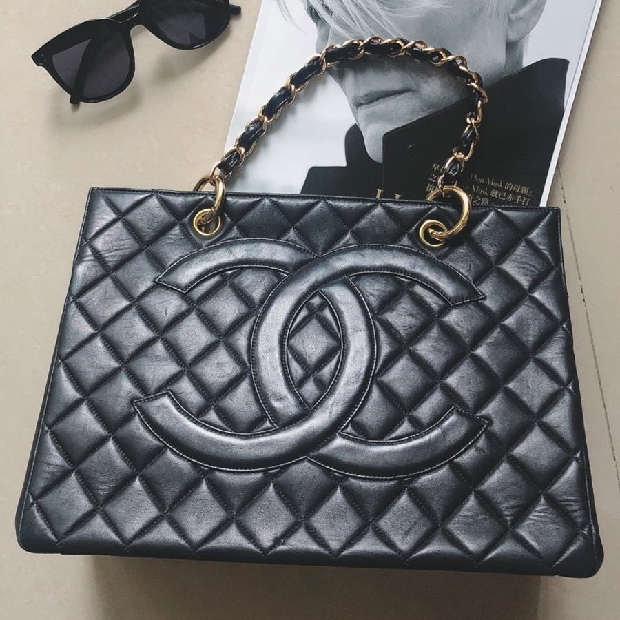 ［Vintage CHANEL］經典大Logo托特包_黑-0