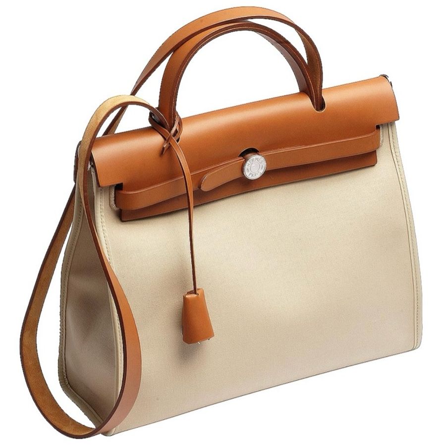 Hermes 米棕色 帆布 牛皮 Herbag Zip 31 兩用包 銀扣 Z刻-0