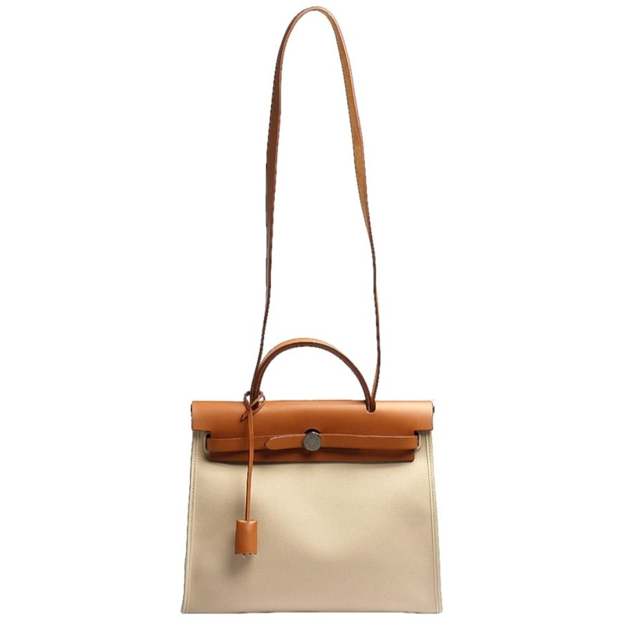 Hermes 米棕色 帆布 牛皮 Herbag Zip 31 兩用包 銀扣 Z刻-8