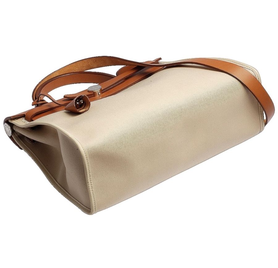Hermes 米棕色 帆布 牛皮 Herbag Zip 31 兩用包 銀扣 Z刻-13