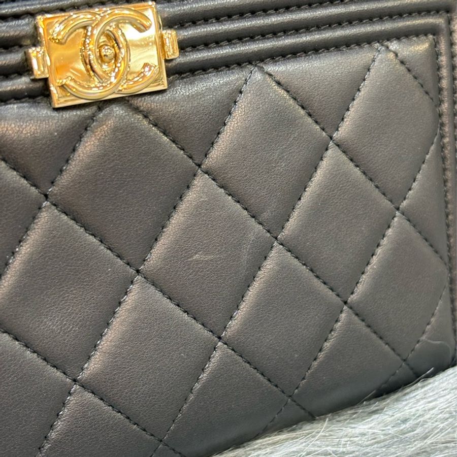 CHANEL A80288 BOY 黑色羊皮 金釦 拉鍊 零錢 發財 長夾 皮夾 錢包-26