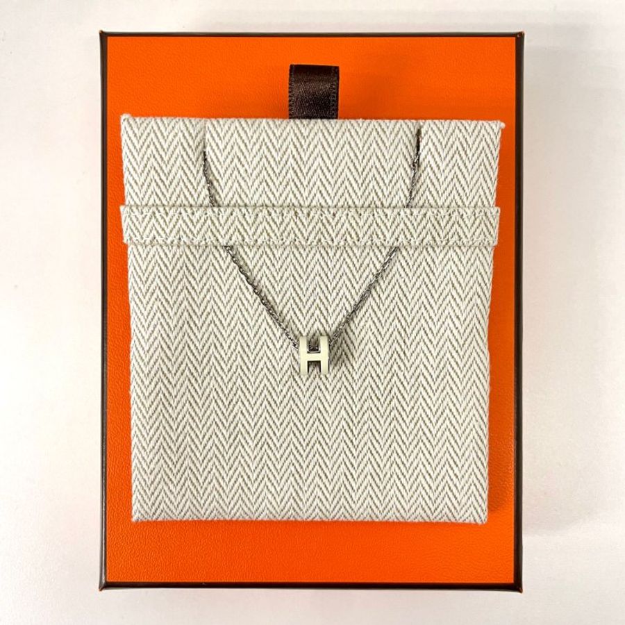 Hermes Mini Pop H Necklace Silver White Blanc-3