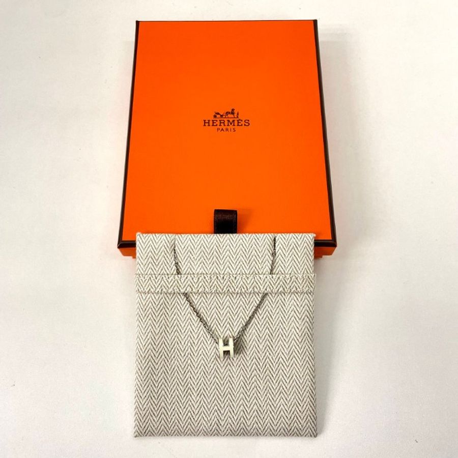 Hermes Mini Pop H Necklace Silver White Blanc-4