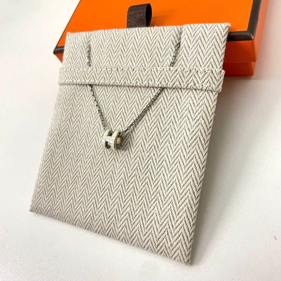 Hermes Mini Pop H Necklace Silver White Blanc-6
