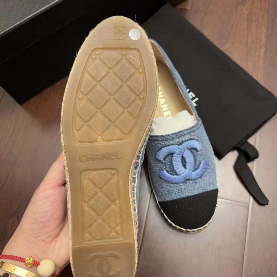 Chanel 爆款牛仔漁夫鞋 牛仔藍拼黑色 休閒百搭 尺寸37-2