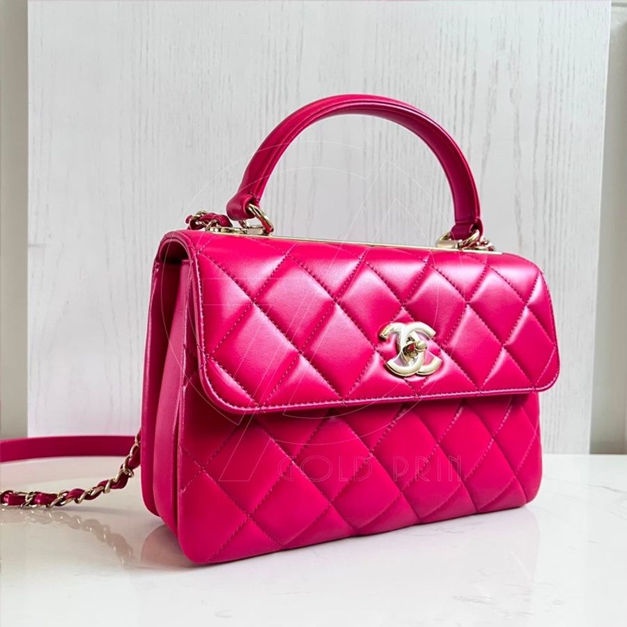 CHANEL Trendy CC  25  菱格紋手把口蓋包   小羊皮/玫金釦、鍊-1