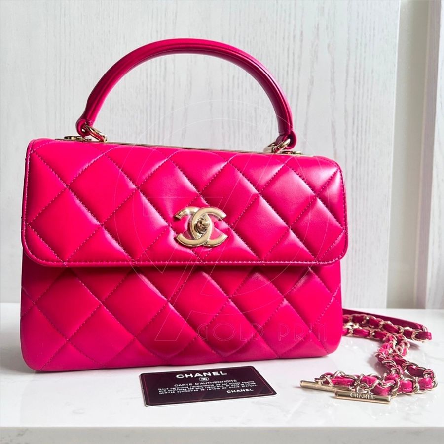 CHANEL Trendy CC  25  菱格紋手把口蓋包   小羊皮/玫金釦、鍊-5
