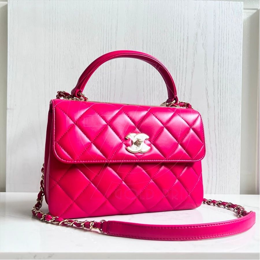 CHANEL Trendy CC  25  菱格紋手把口蓋包   小羊皮/玫金釦、鍊-6