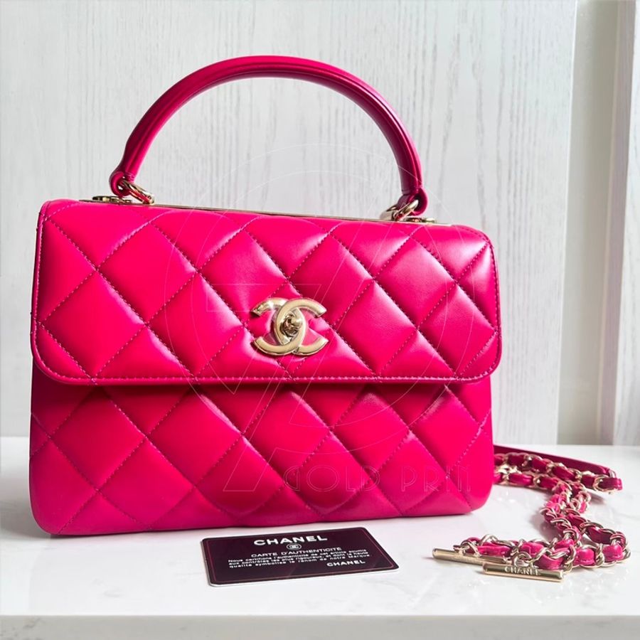 CHANEL Trendy CC  25  菱格紋手把口蓋包   小羊皮/玫金釦、鍊-11