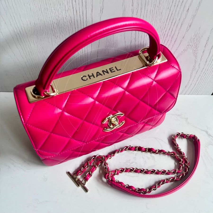 CHANEL Trendy CC  25  菱格紋手把口蓋包   小羊皮/玫金釦、鍊-14