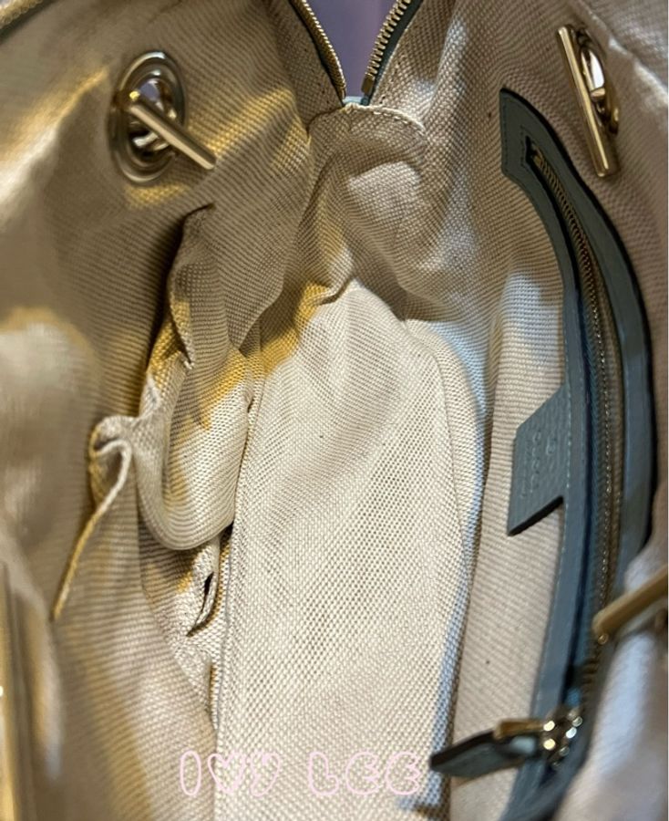 GUCCI 308983 牛皮灰藍綠色 soho 銀鍊 流蘇 肩背包/手提包 二手精品-5