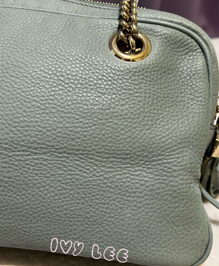 GUCCI 308983 牛皮灰藍綠色 soho 銀鍊 流蘇 肩背包/手提包 二手精品-20