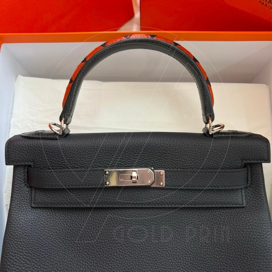 🖤 Hermès Kelly Au Galop 28 內縫 銀釦 黑色/藍靛藍 INDIGO/NOIR/CUIVRE Togo 皮革/Box 小牛皮/ Chevre myzore 山羊皮-13