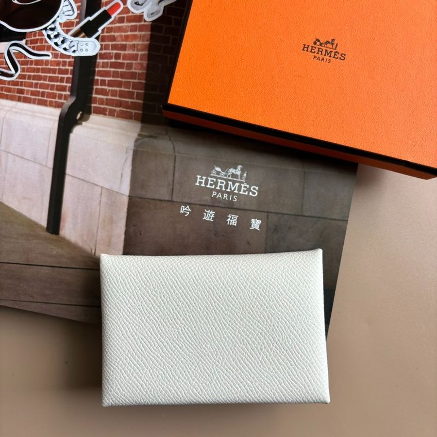 ::HERMES:: B刻Calvi Duo奶灰白零錢包 卡包 短夾-0