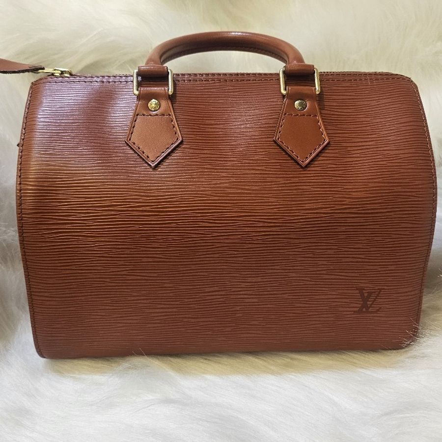 🎀👜曼蒂二手精品 👜🎀 LV 二手正品絕版 焦糖色水波紋 Speedy 25-1
