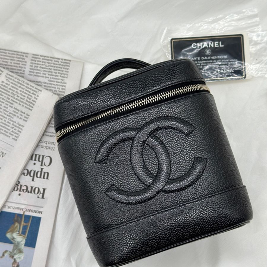 中古🇯🇵Chanel化妝盒袋 黑色荔枝皮-0