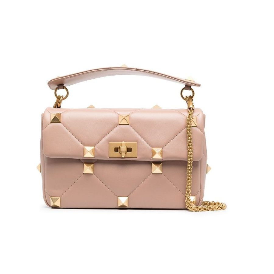 Valentino Roman Stud 大款納帕羊皮羅馬鉚釘包 乾燥玫瑰粉色《2024季度新品》-9