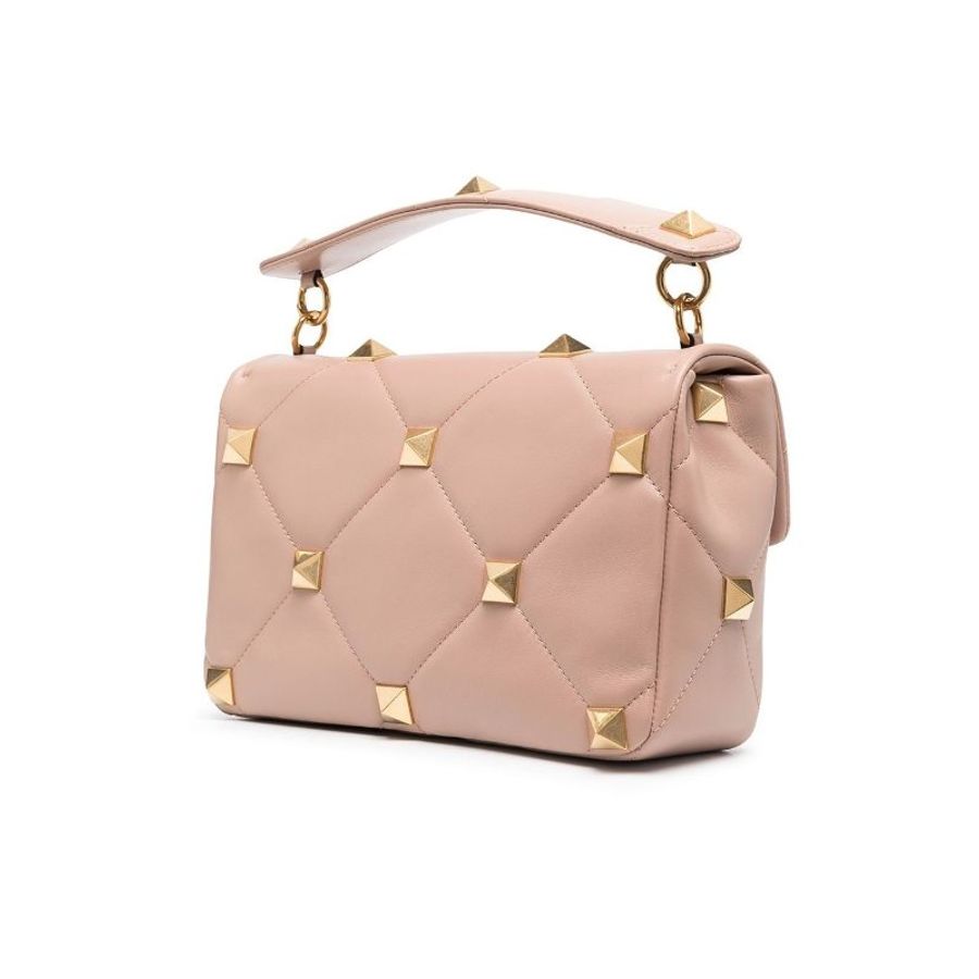 Valentino Roman Stud 大款納帕羊皮羅馬鉚釘包 乾燥玫瑰粉色《2024季度新品》-11