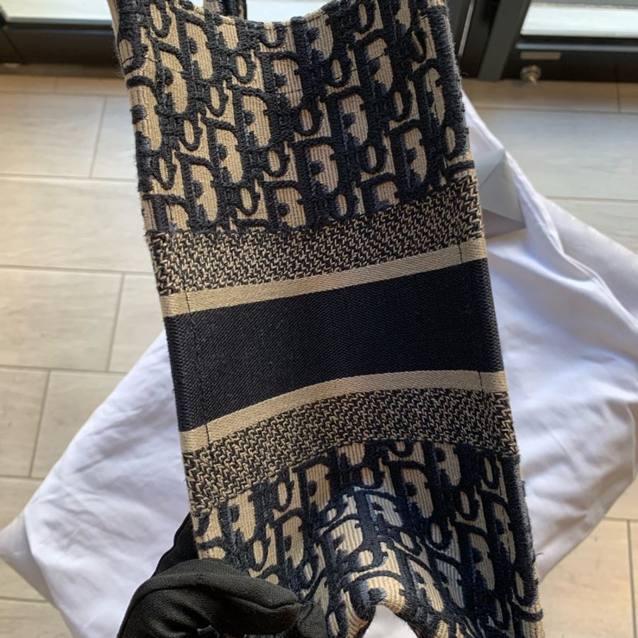Dior 經典Oblique Book Tote 帆布老花購物/托特包(中款)(米色/藍色)-4
