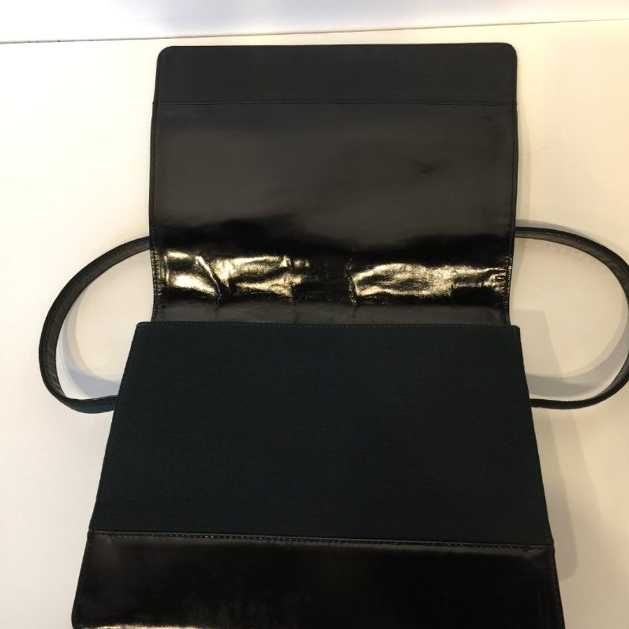 Chanel  墨綠布拼黑皮革掀蓋方型肩背包 /側肩包-12