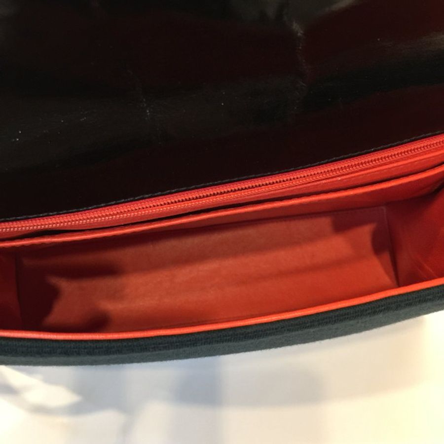 Chanel  墨綠布拼黑皮革掀蓋方型肩背包 /側肩包-13